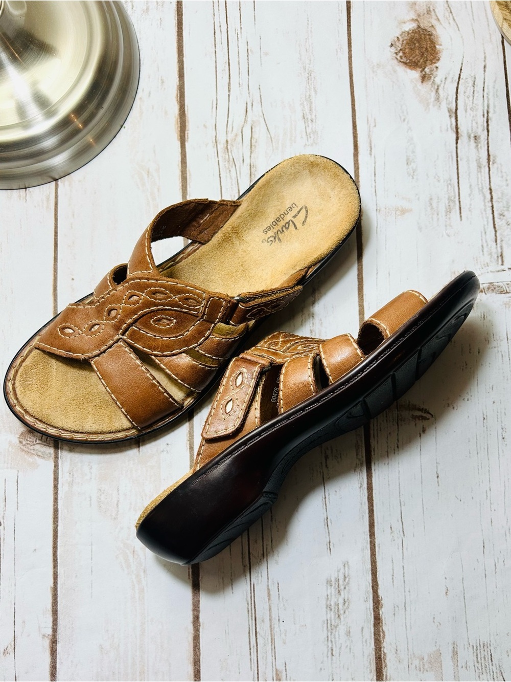 Clarks Bendables Leather Slide Sandals Women’s Size 7 M